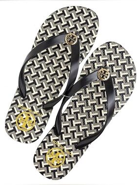 NEW Tory Burch Monogram Geo Print Flip Flops 6.5-7